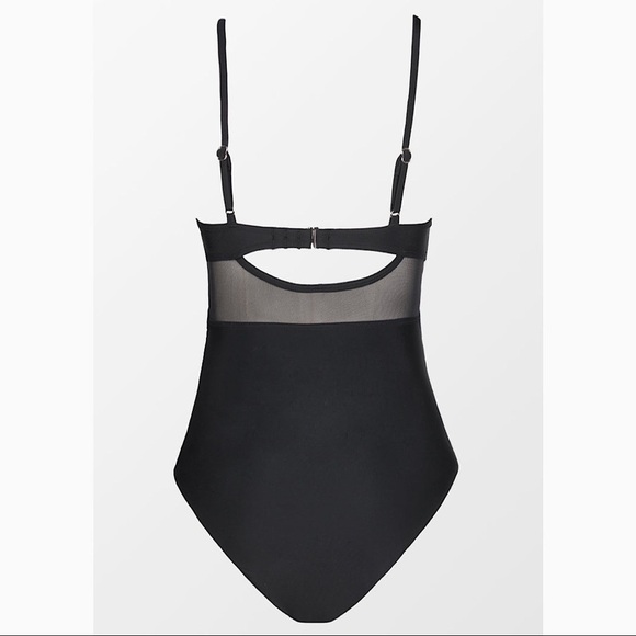 NEW Black Solid Mesh Wrap Front Cutout One Piece Swimsuit Size Large - Picture 4 of 10